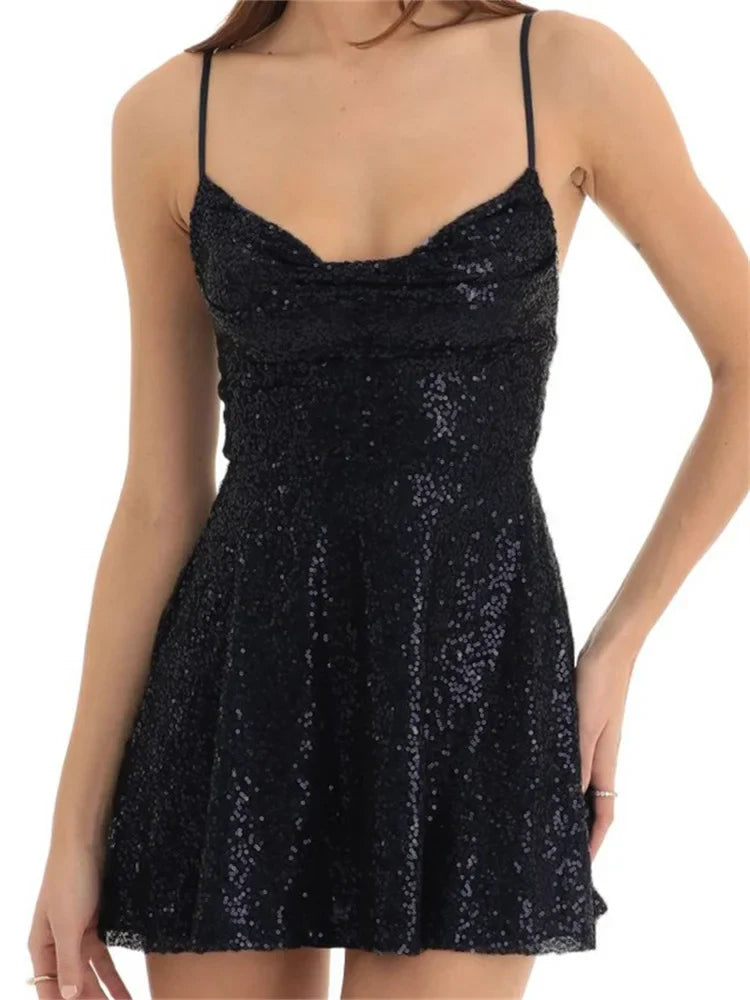 Sequined Sleeveless  A-Line Mini Dresses