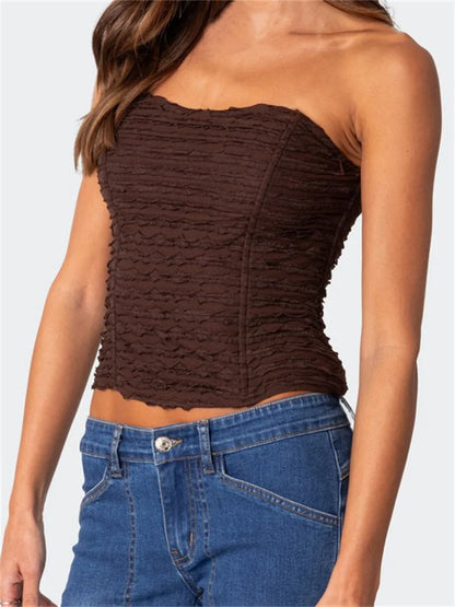 Summer Ruched Tube Strapless Off Shoulder Backless Bustiers聽Corsets聽Party Club Solid Mini Vest 2024 Crop Top