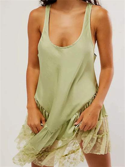 Low Cut  Lace Patchwork Mini Dresses
