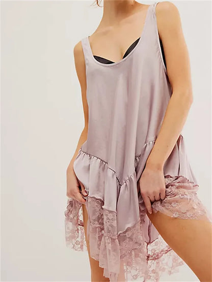Low Cut  Lace Patchwork Mini Dresses