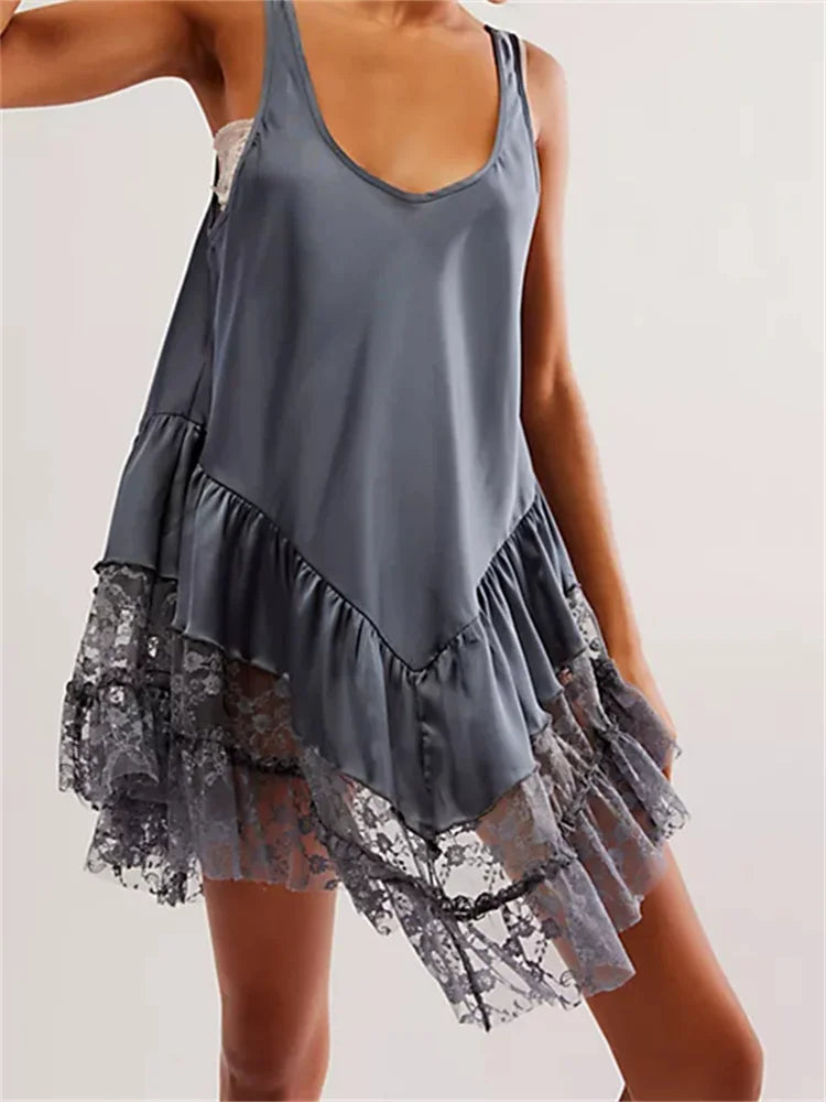 Low Cut  Lace Patchwork Mini Dresses