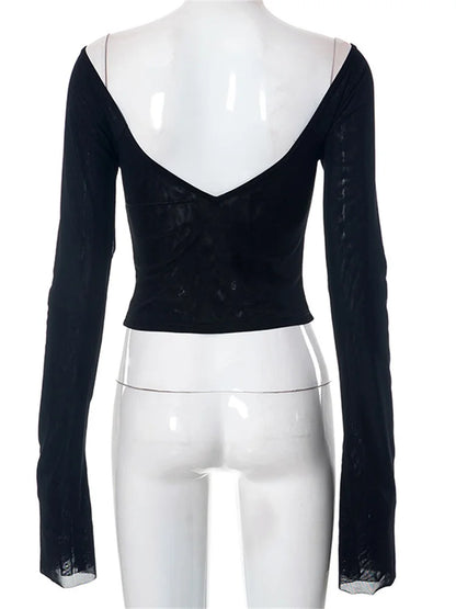 Women Summer Slim Fit Off Shoulder Black Backless Short Clubwear 2024 T-shirts