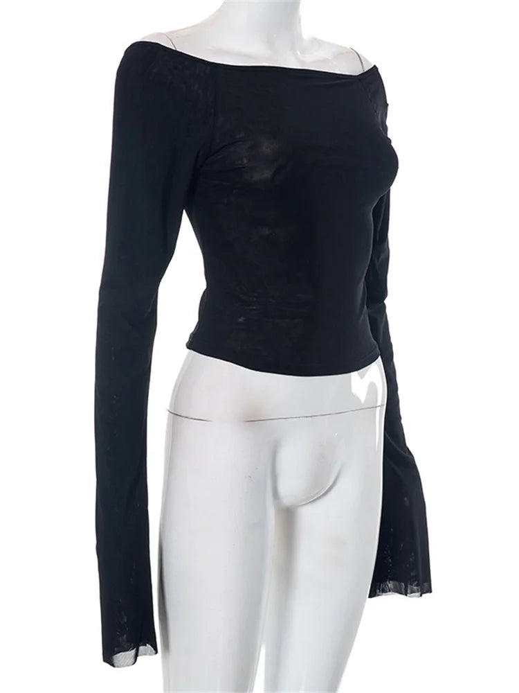 Women Summer Slim Fit Off Shoulder Black Backless Short Clubwear 2024 T-shirts