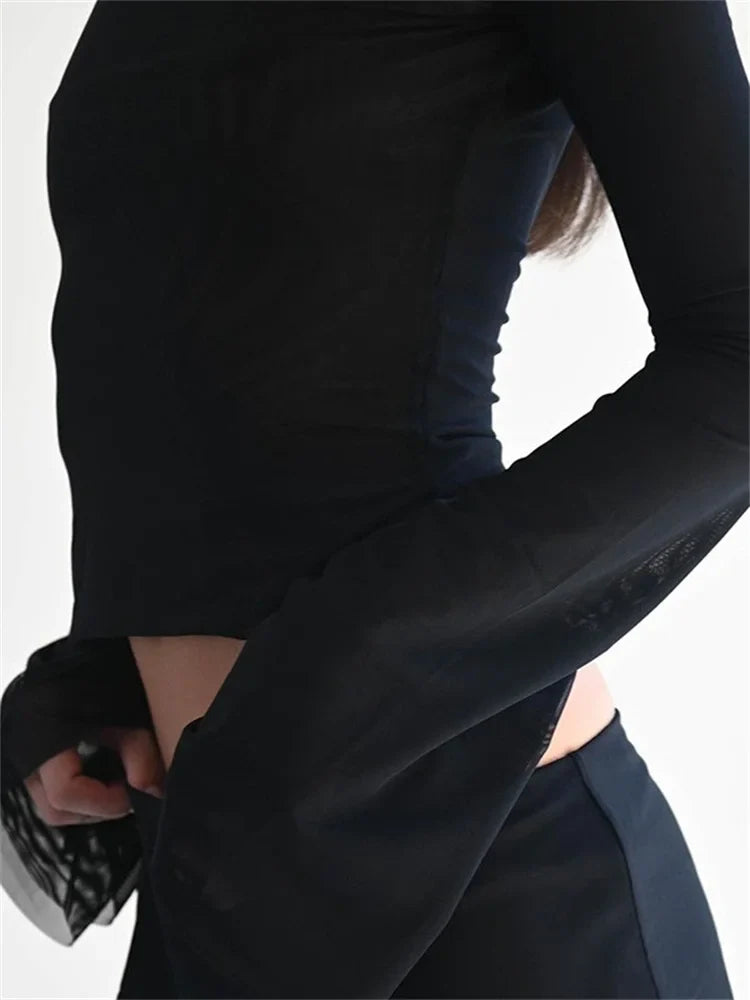 Women Summer Slim Fit Off Shoulder Black Backless Short Clubwear 2024 T-shirts
