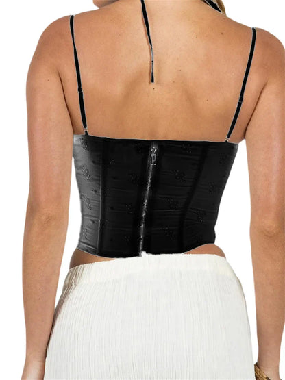 Summer Sleeveless Strap Y2K for Women  Lace Patchwork V-neck Cropped Mini Vest Streetwear 2024 Crop Top