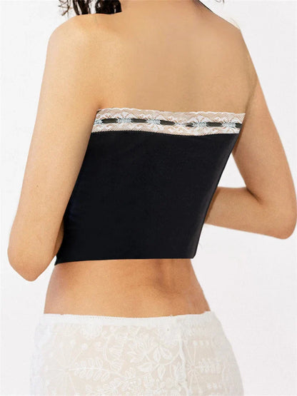 Tube for Women  Strapless Off Shoulder Y2K Fairy Grunge Sleeveless Summer Lace-up Mini Vest Streetwear Crop Top
