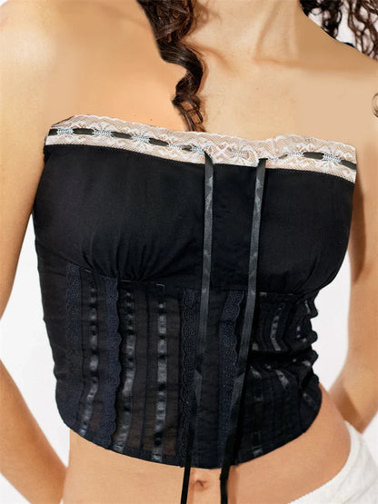Tube for Women  Strapless Off Shoulder Y2K Fairy Grunge Sleeveless Summer Lace-up Mini Vest Streetwear Crop Top