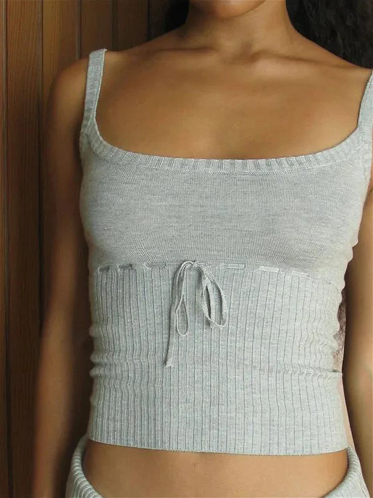 Y2K Vintage Backless Slim Fit Chic Bow Tie Up Knitted  Adjustable Strap Retro Vest Clubwear 2024 Crop Top