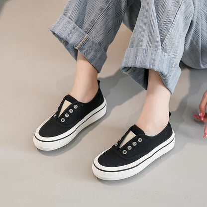 Canvas Lace Up Shallow Casual Shoes Round Toe SSolid Color Comfort Runner Outsole Sweet Novelit Shoes For Women Concise Fashion