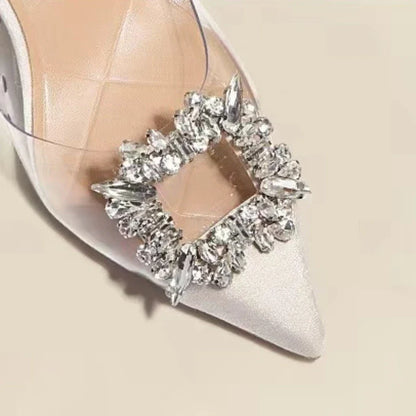 Classic Square Rhinestone Summer  Pointed Slingback Simple Elegant Low Heel Pumps