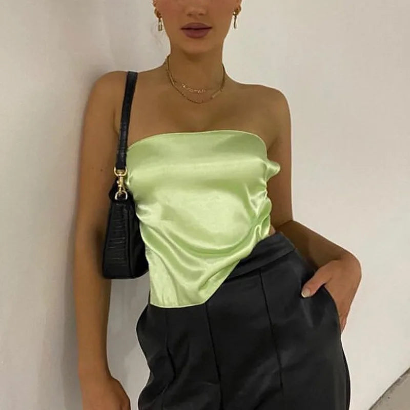 Satin Tie-Up Tube Crop Top