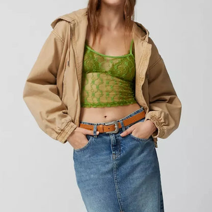 Sheer Mesh Square Neck Crop Top