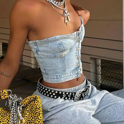 Button-Down Smocked Crop Top