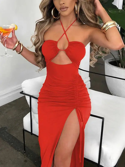 DressBetty - 2024 Hot Summer  Sleeveless Cut Out Club Party Vestido Midi Dress