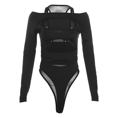 Cyber Punk Hollow Out  Mall Gothic Bodycon Mesh Sheer Patchwork Crop Top
