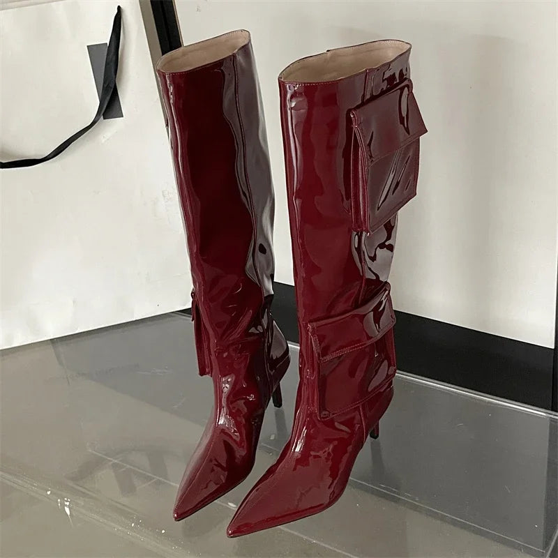 2024 New Winter  Pointed Toe Thin Heels Stripper Largas De Mujer Knee High Boots