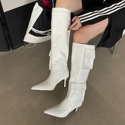 2024 New Winter  Pointed Toe Thin Heels Stripper Largas De Mujer Knee High Boots