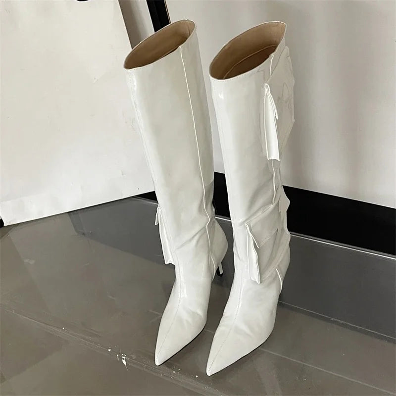 2024 New Winter  Pointed Toe Thin Heels Stripper Largas De Mujer Knee High Boots