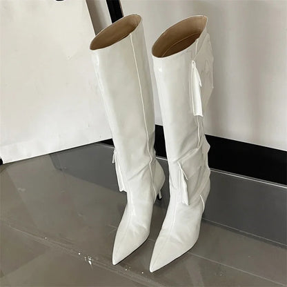 2024 New Winter  Pointed Toe Thin Heels Stripper Largas De Mujer Knee High Boots