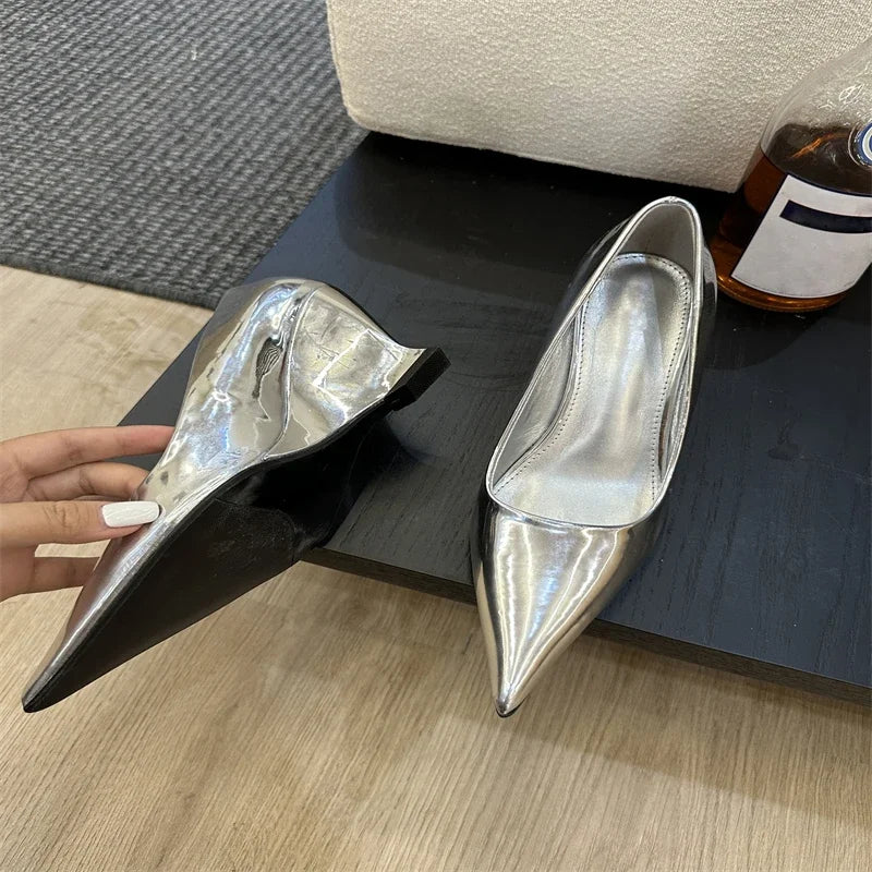 Design Pointed Toe Wedges Highs Women Silver Red Shoes  Wedding Banquet Shoes Low Heel Pumps