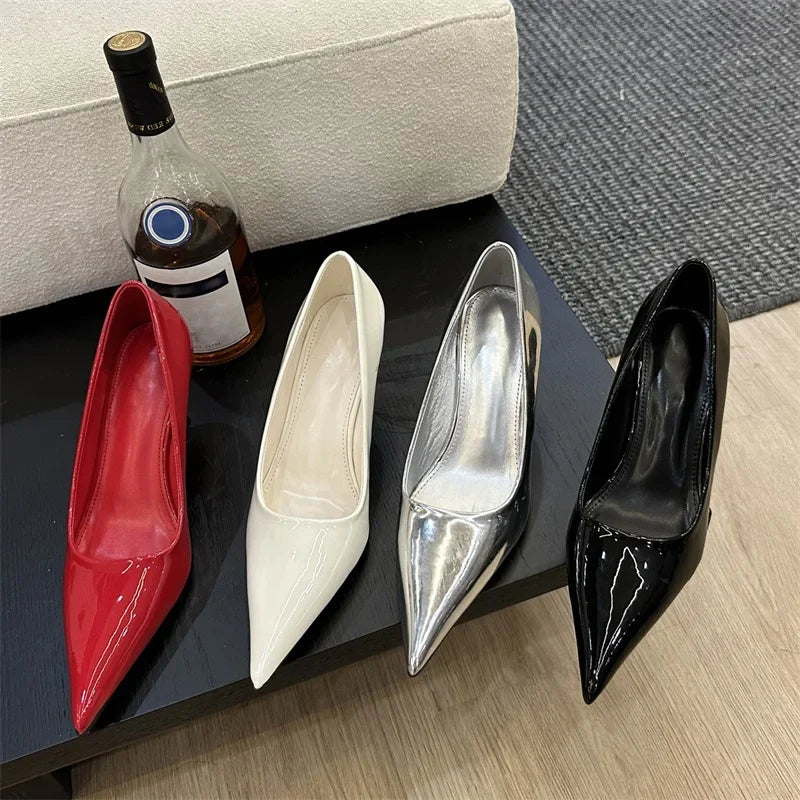 Design Pointed Toe Wedges Highs Women Silver Red Shoes  Wedding Banquet Shoes Low Heel Pumps