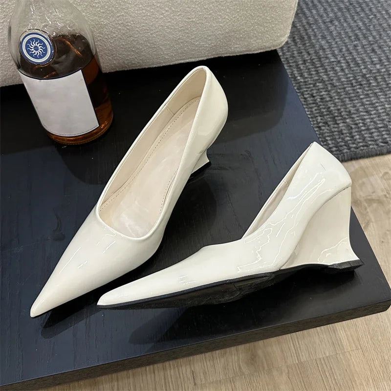 Design Pointed Toe Wedges Highs Women Silver Red Shoes  Wedding Banquet Shoes Low Heel Pumps