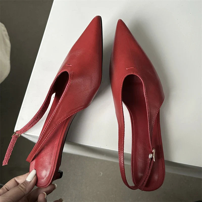 Designer Pointed Toe Buckle Strap Women  Thin Elegant Banquet Dress Mule Ladies Shoes Low Heel Pumps
