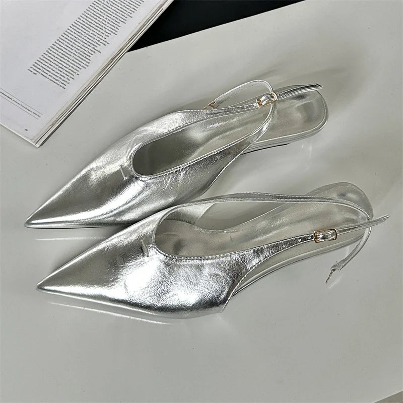 Designer Pointed Toe Buckle Strap Women  Thin Elegant Banquet Dress Mule Ladies Shoes Low Heel Pumps