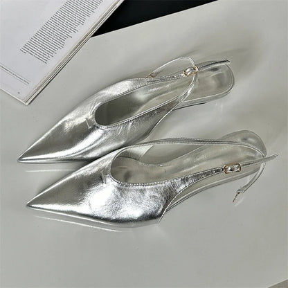 Designer Pointed Toe Buckle Strap Women  Thin Elegant Banquet Dress Mule Ladies Shoes Low Heel Pumps
