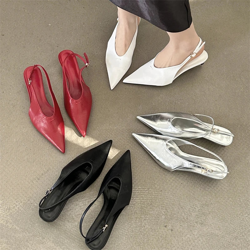 Designer Pointed Toe Buckle Strap Women  Thin Elegant Banquet Dress Mule Ladies Shoes Low Heel Pumps