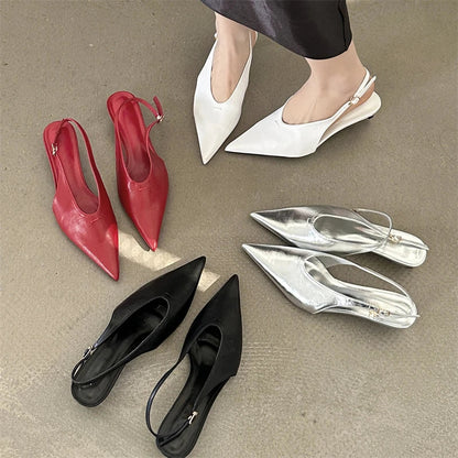 Designer Pointed Toe Buckle Strap Women  Thin Elegant Banquet Dress Mule Ladies Shoes Low Heel Pumps