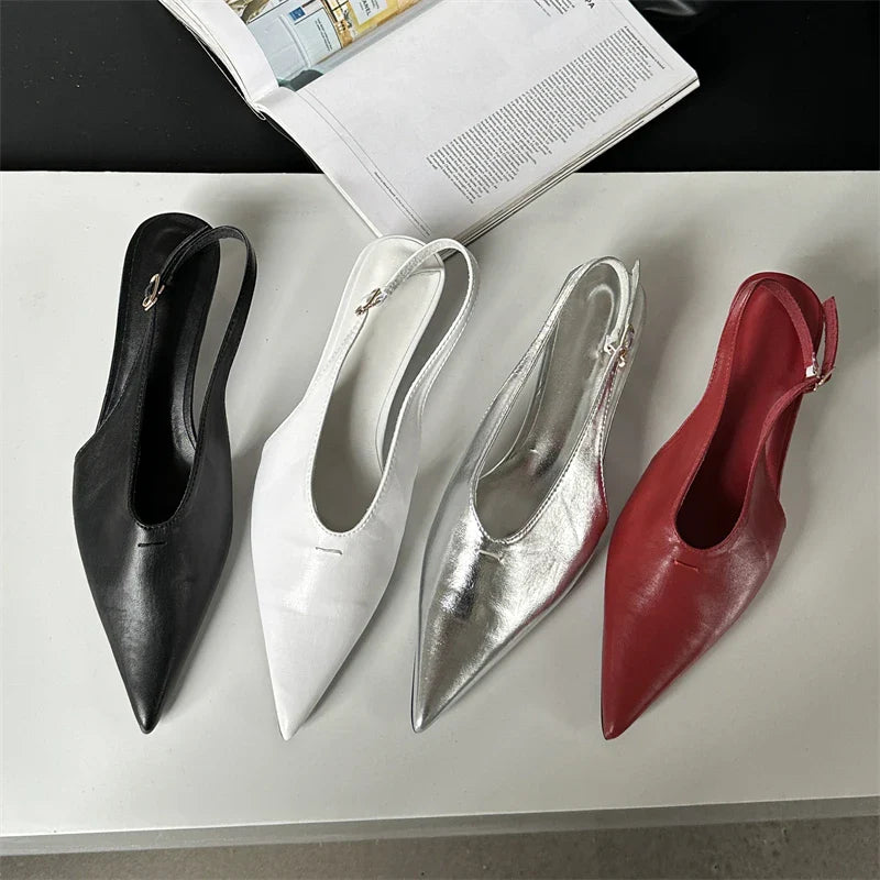 Designer Pointed Toe Buckle Strap Women  Thin Elegant Banquet Dress Mule Ladies Shoes Low Heel Pumps