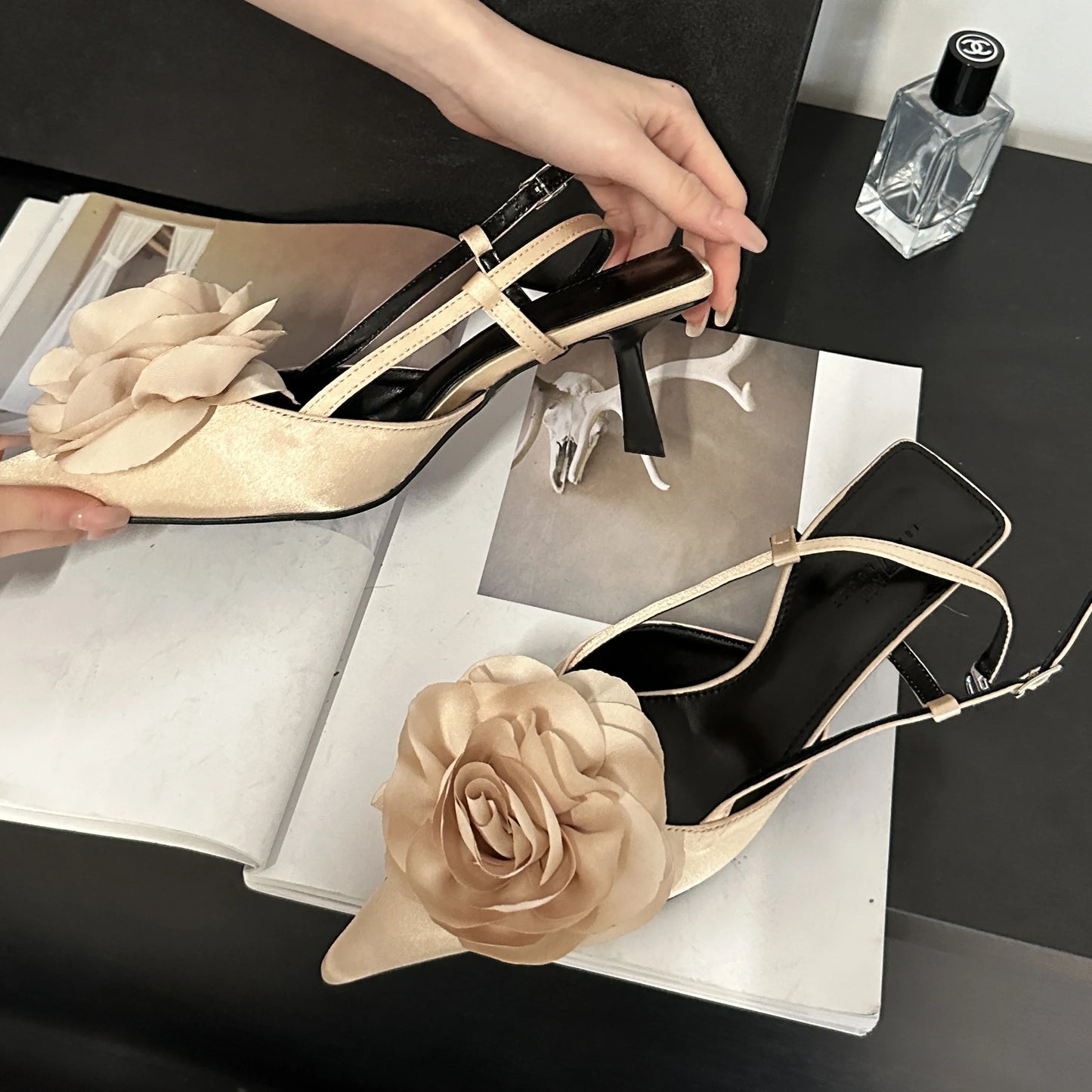 Fashion Buckle Strap Women  Pointed Toe Thin Wedding Designer Dress Mule Ladies Shoes Low Heel Pumps