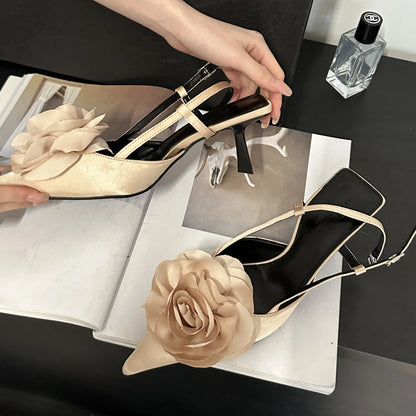 Fashion Buckle Strap Women  Pointed Toe Thin Wedding Designer Dress Mule Ladies Shoes Low Heel Pumps