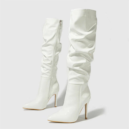 Fashion Patent Leather  Pointed Toe Thin Heels Zipper Long Knee High Boots