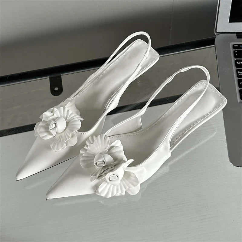 Fashion  Pointed Toe Thin Women Elegant Wedding Slingback Mules Shoes Low Heel Pumps
