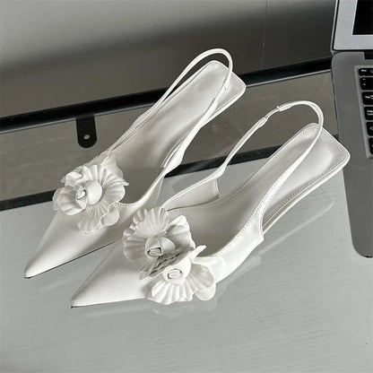Fashion  Pointed Toe Thin Women Elegant Wedding Slingback Mules Shoes Low Heel Pumps