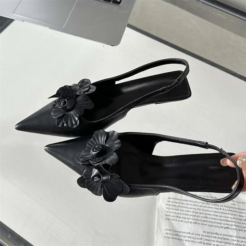 Fashion  Pointed Toe Thin Women Elegant Wedding Slingback Mules Shoes Low Heel Pumps