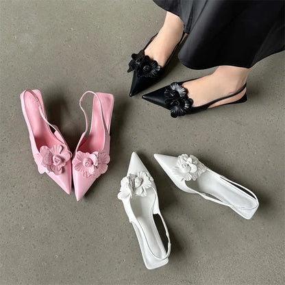 Fashion  Pointed Toe Thin Women Elegant Wedding Slingback Mules Shoes Low Heel Pumps