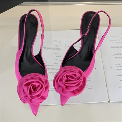 Satin Slingback Women  Design Pointed Toe Thin Highs Banquet Wedding Mule Shoes Low Heel Pumps