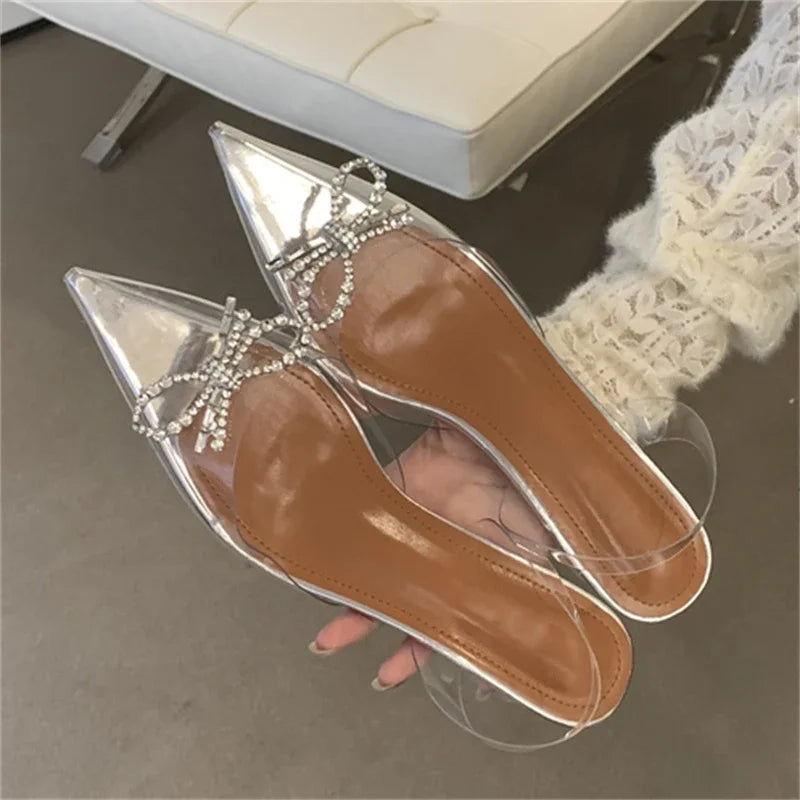 PVC Transparent Butterfly-knot Women Fashion Party Shoes Elegant Slingbacks Mules Sandals Low Heel Pumps