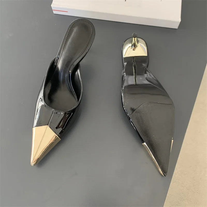 Spring Fashion Serpentine Pointed Toe Women Slippers  Thins Stripper Mule Shoes Low Heel Pumps