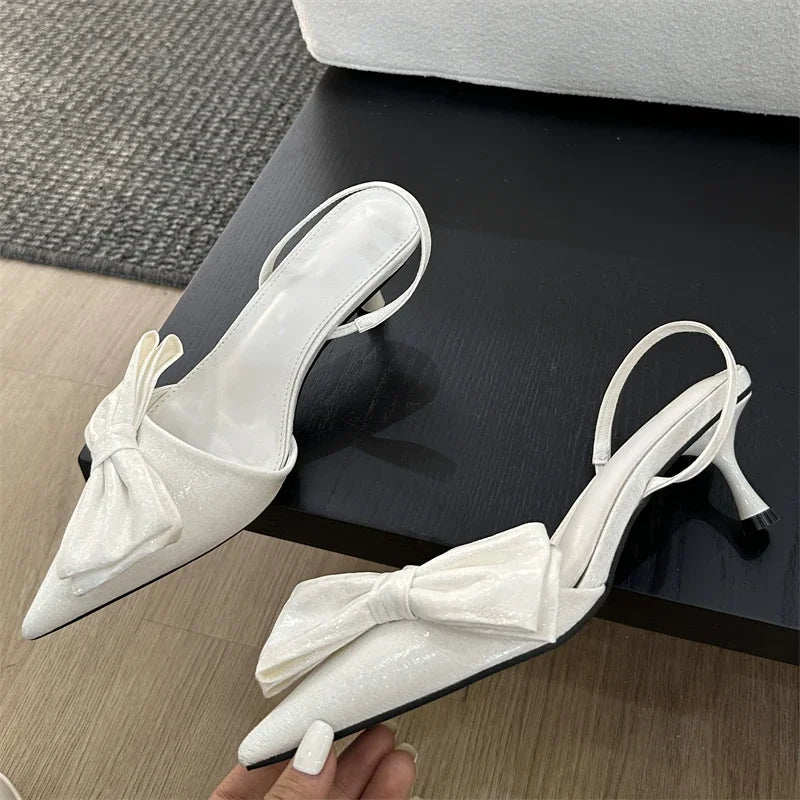 Street Style Butterfly-knot  Pointed Toe Thin Women Shoes Elegant Slingbacks Sandals Low Heel Pumps