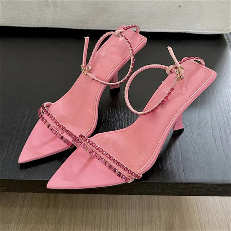 Summer  Narrow Band Buckle Strap Women Pointed Toe Highs Banquet Party Shoes Low Heel Pumps