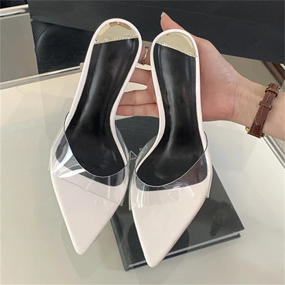 Summer  PVC Transparent Slipper Women Pointed Toe Slides Stripper Sandal Thin Mule Shoes Low Heel Pumps