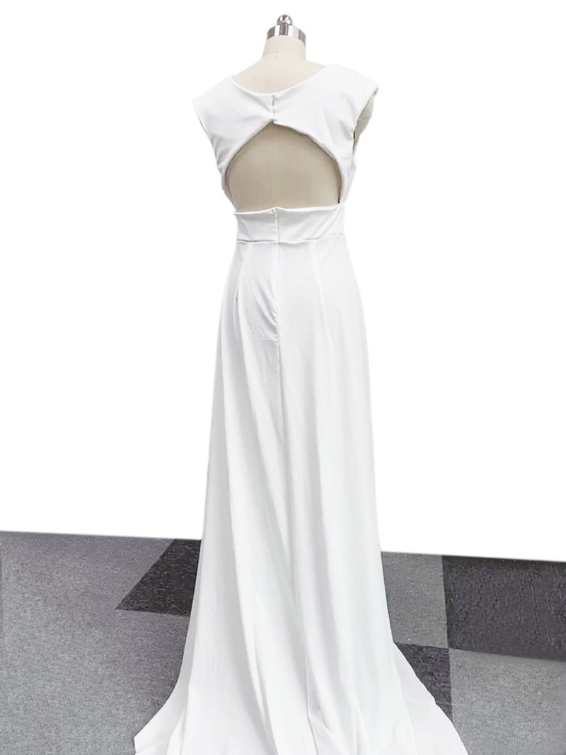 DressBetty - Elegant Casual Women's Dresses  V-neck Side Slit Backless White Long Skirt Wedding