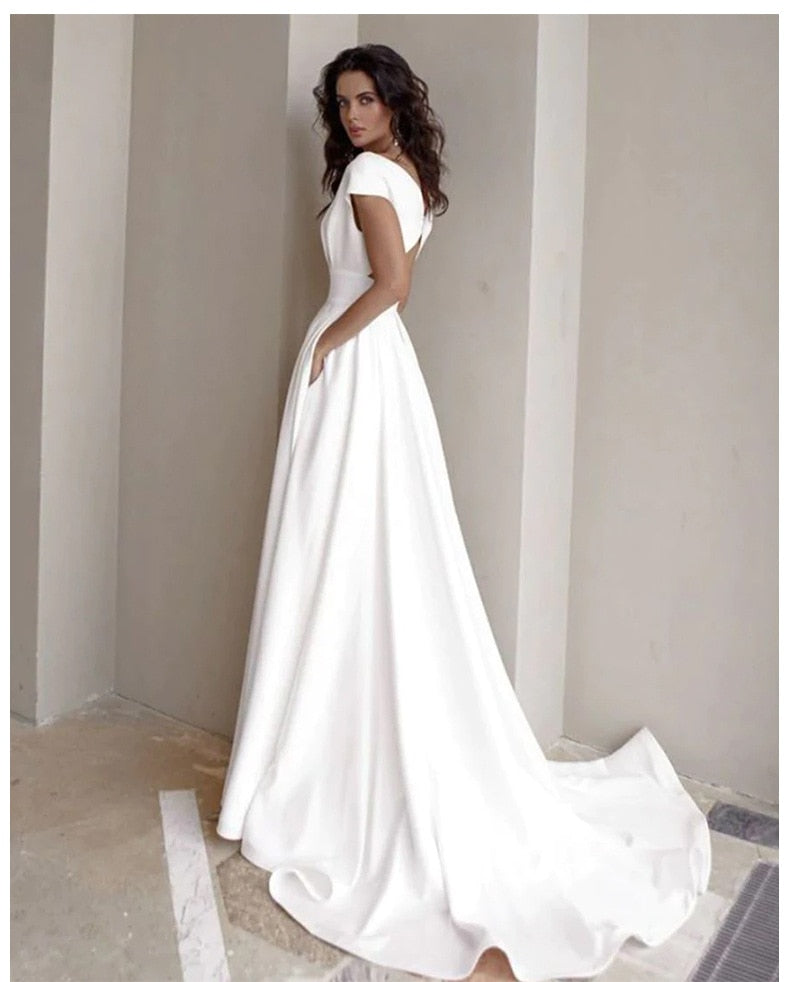 DressBetty - Elegant Casual Women's Dresses  V-neck Side Slit Backless White Long Skirt Wedding