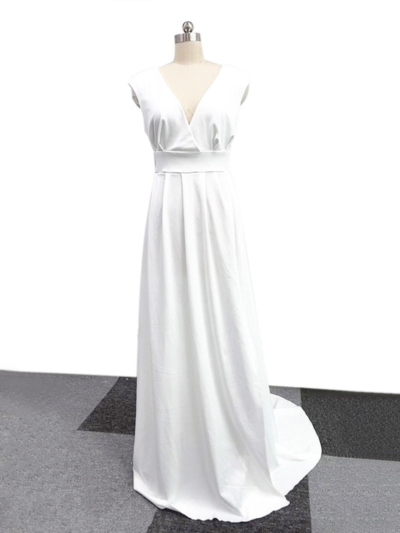 DressBetty - Elegant Casual Women's Dresses  V-neck Side Slit Backless White Long Skirt Wedding