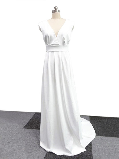 DressBetty - Elegant Casual Women's Dresses  V-neck Side Slit Backless White Long Skirt Wedding