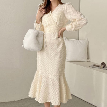 DressBetty - Elegant Chic V Neck Long Sleeve Mermaid Dress